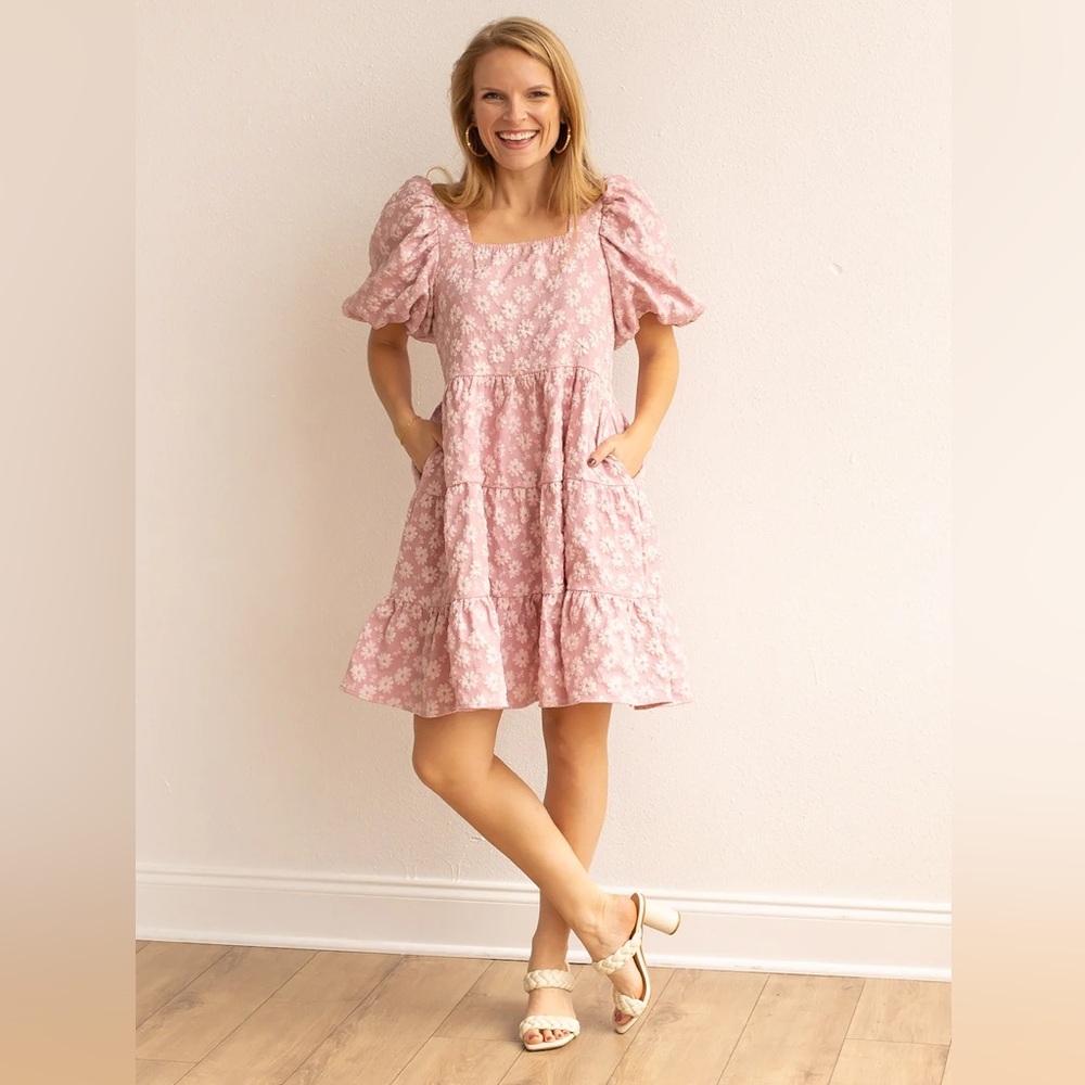 NWT Grace + Emma - Botanical Blush Pink Floral Puff Dress - 2XL